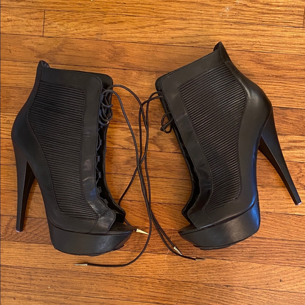 L.A.M.B. Black Peep-Toe Heels